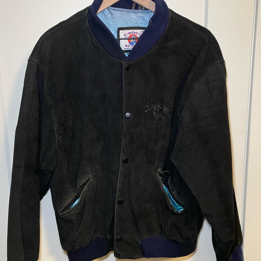 Camel Cigarettes Black Suede Bomber Jacket